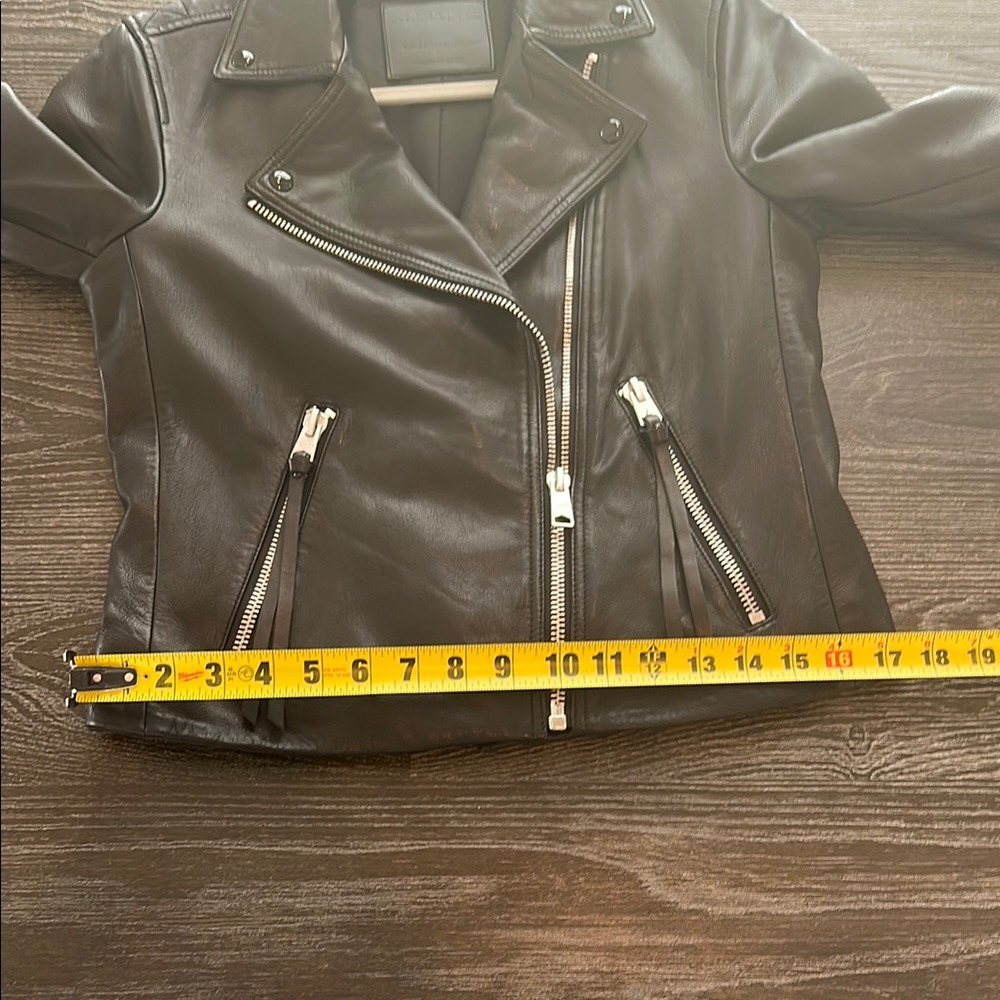 AllSaints Black Leather Cropped Biker Jacket - Picture 8 of 12